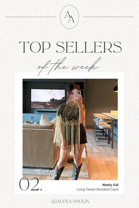 Top sellers of the week— Long tassel beaded cape from NastyGal 

country concert looks // Morgan Wallen // summer concert outfits 

#LTKStyleTip #LTKFestival #LTKSaleAlert