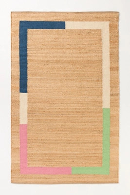 Vela Flatwoven Jute Colorblock-Border Rug | Anthropologie (US)