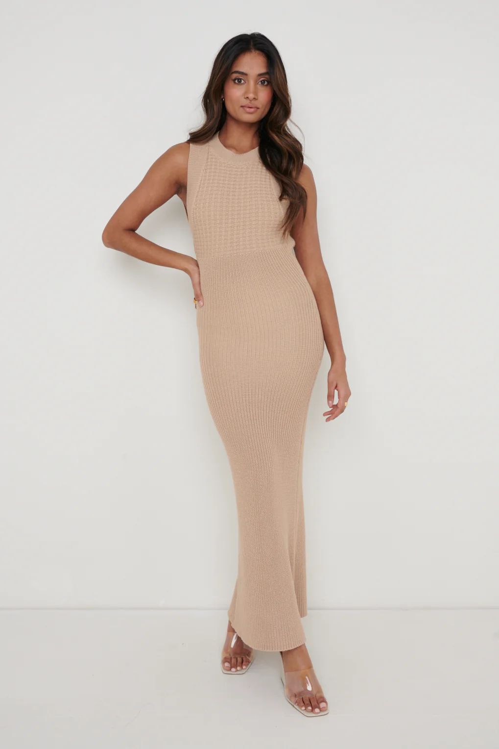 Sutton Contrast Crochet Dress - Beige | Pretty Lavish (UK)