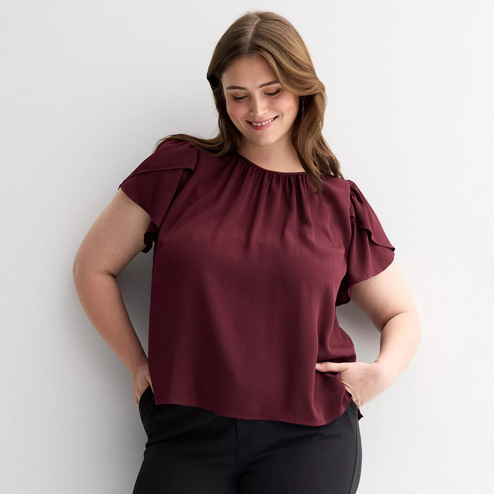Plus Size Nine West Tulip Sleeve Blouse | Kohl's