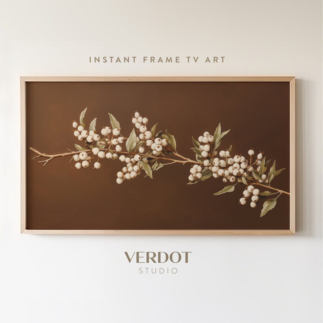 Christmas Frame Tv Art Vintage White Holly Berries Neutral - Etsy | Etsy (US)