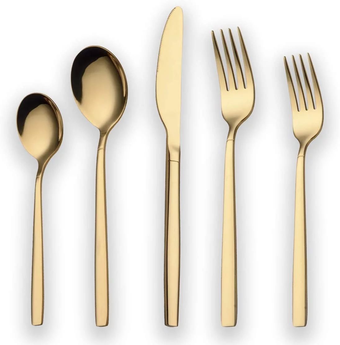 20 Pieces Titanium Gold Plated Stainless Steel Flatware Set, Sliverware Cutlery Set Service for 4... | Walmart (US)