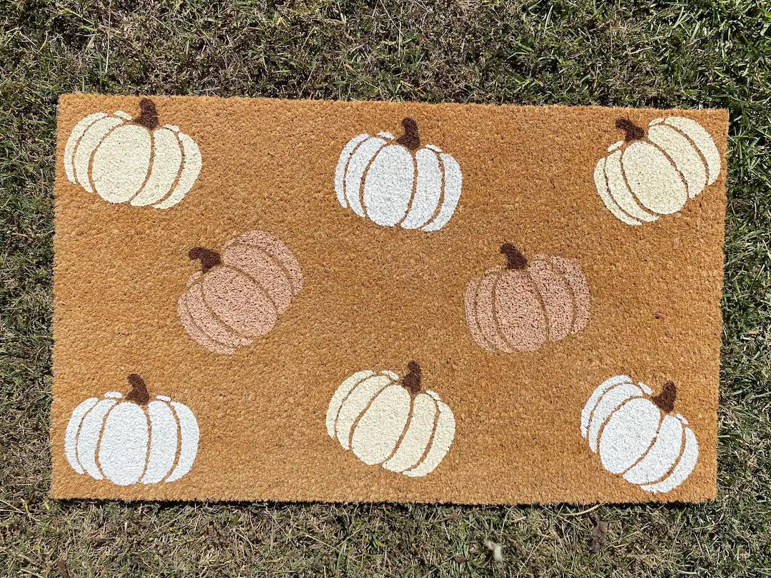 Neutral Pumpkins Coir Doormat: Fall Porch Decor (18x30in or 24x36in) Hand-Painted | Etsy (Global)
