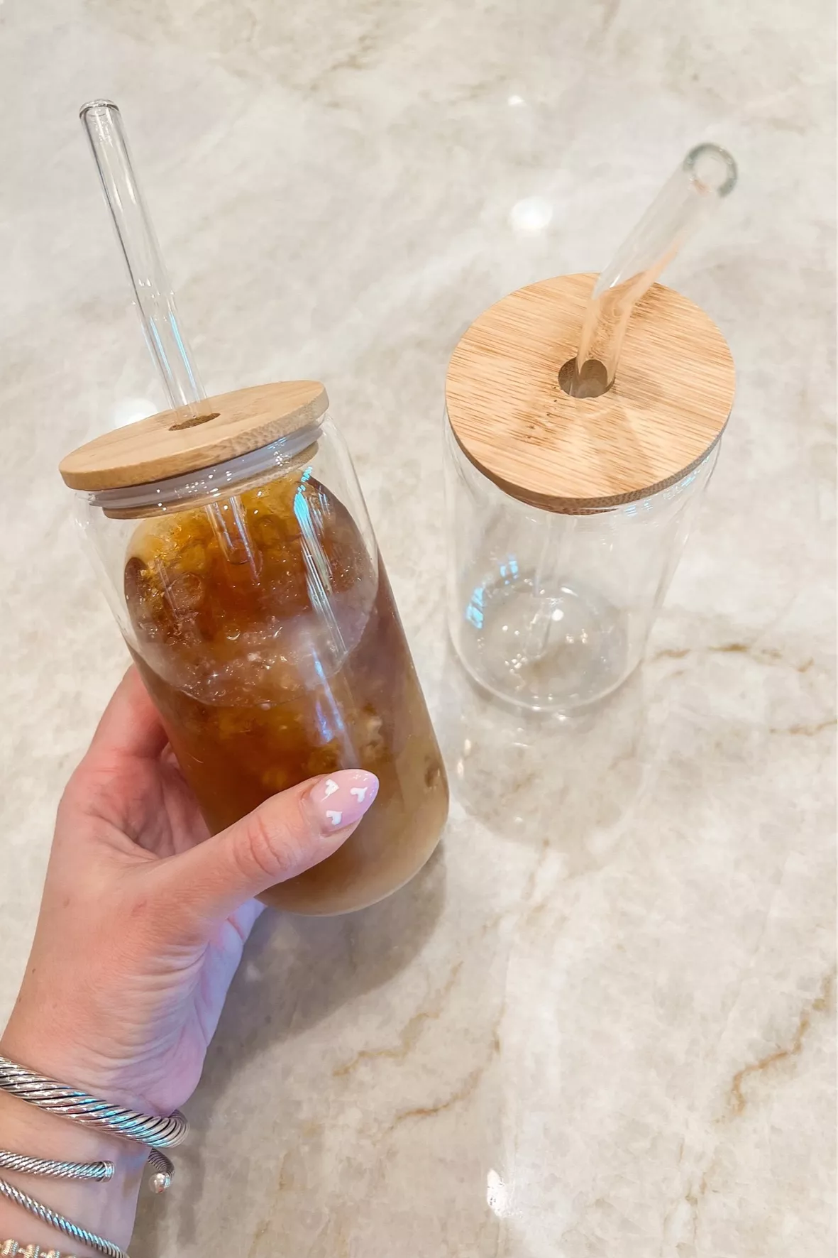  8 Pcs Drinking Glasses with Bamboo Lids and Glass