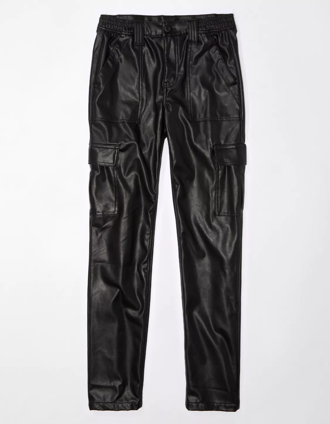 AE Stretch High-Waisted Vegan Leather Straight Cargo Pant | American Eagle Outfitters (US & CA)
