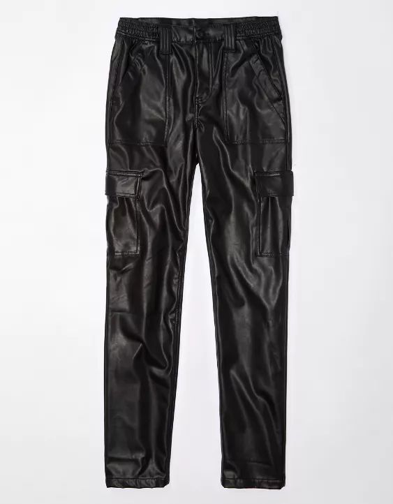 AE Stretch High-Waisted Vegan Leather Straight Cargo Pant | American Eagle Outfitters (US & CA)
