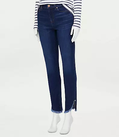 Loft High Rise Tulip Hem Straight Leg Jeans in Ocean Blue Wash | LOFT Outlet