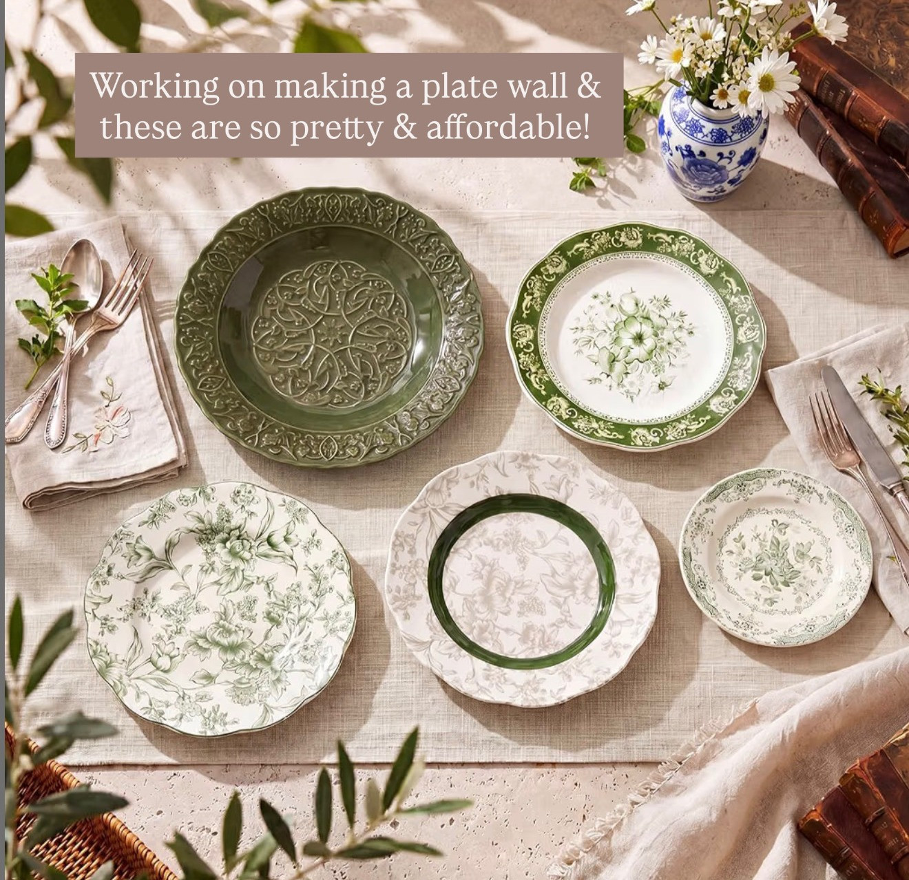 In love with these green and white plates! These would be perfect for making a plate wall or mixing in between art! These are very affordable too!

Loverly Grey, Amazon, plate wall, home inspo, floral plates, home decor 

 #LTKSeasonal #LTKHome