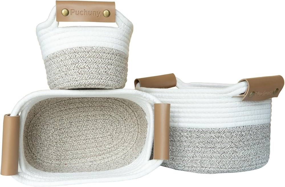 Small Cotton Woven Rope Baskets Set, 3 Pack Wove Baskets Set, Storage Bins for Towels, Small Bask... | Amazon (US)