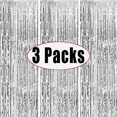 3 Packs 3.2ft x 6.6ft Silver Metallic Tinsel Foil Fringe Curtains Photo Booth Props for Birthday ... | Amazon (US)