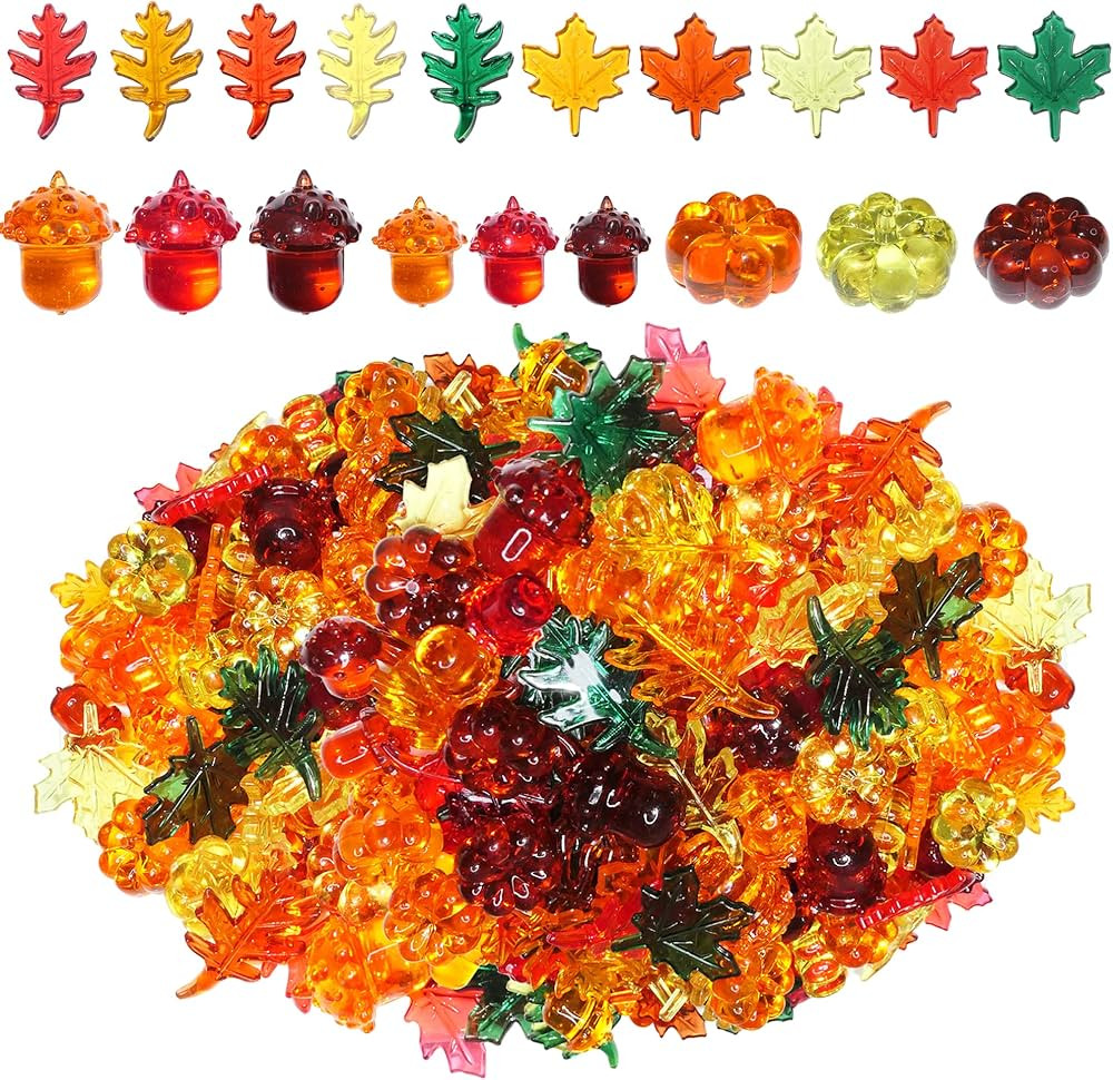 Fall Vase Filler,165 Pcs Acrylic Pumpkin Leaves Acorn Gems Sensory Bin Fillers for Thanksgiving C... | Amazon (US)