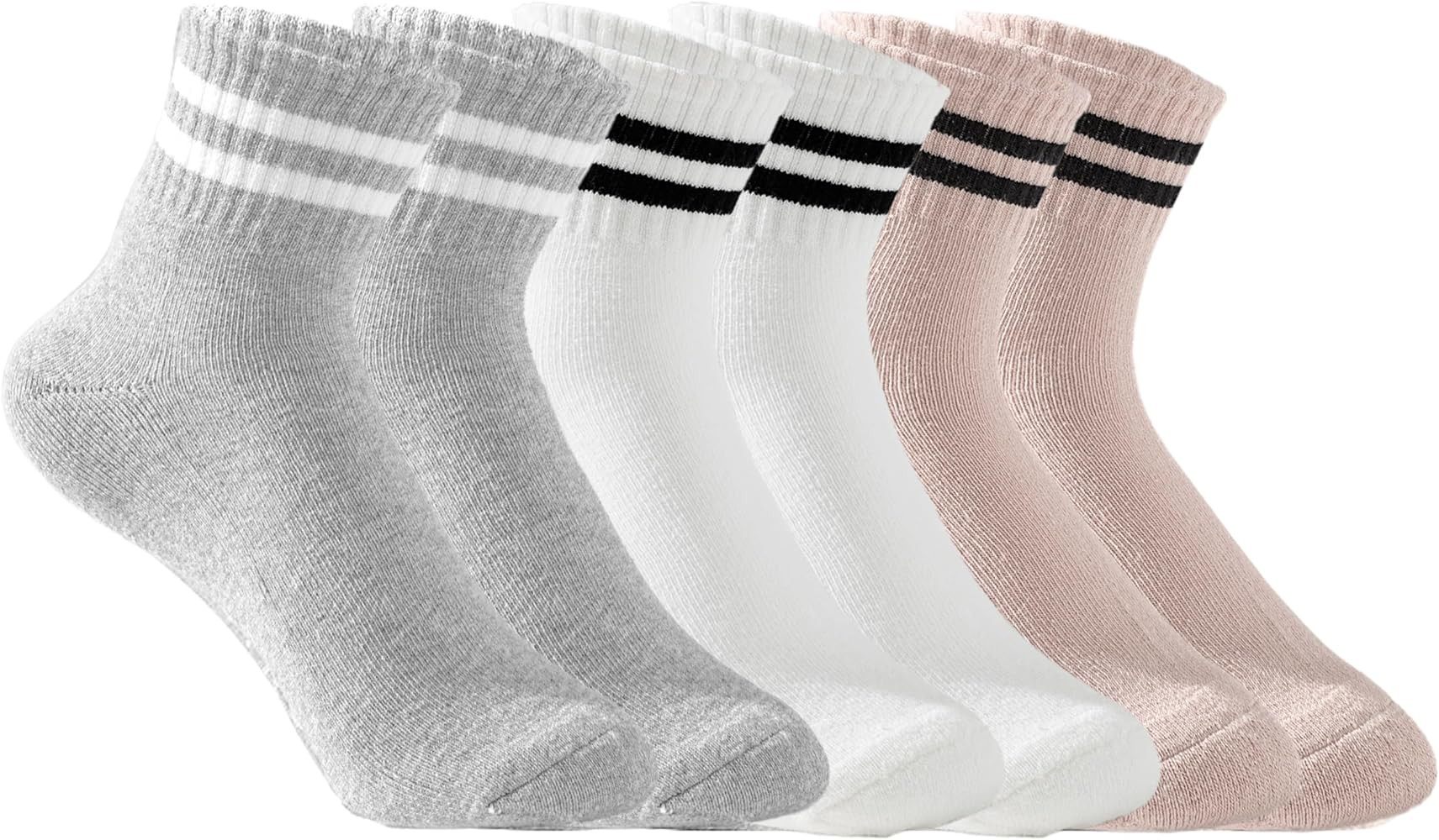 Irisbear Womens Crew Socks Cushioned Cotton Striped Quarter Socks Vintage Retro Running Socks 6 P... | Amazon (US)
