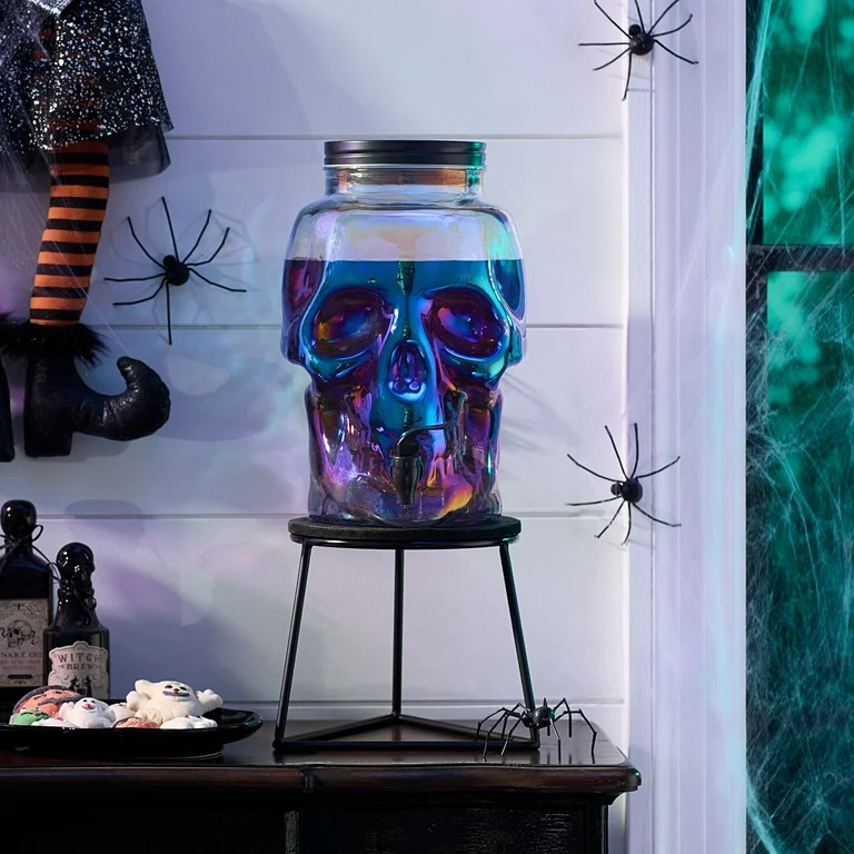 Way to Celebrate 2.1-Gallon Iridescent Glass Skull Drink Dispenser with Lid | Walmart (US)