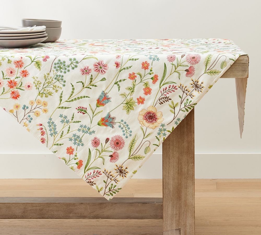 Spring Garden Embroidered Cotton Table Throw | Pottery Barn (US)