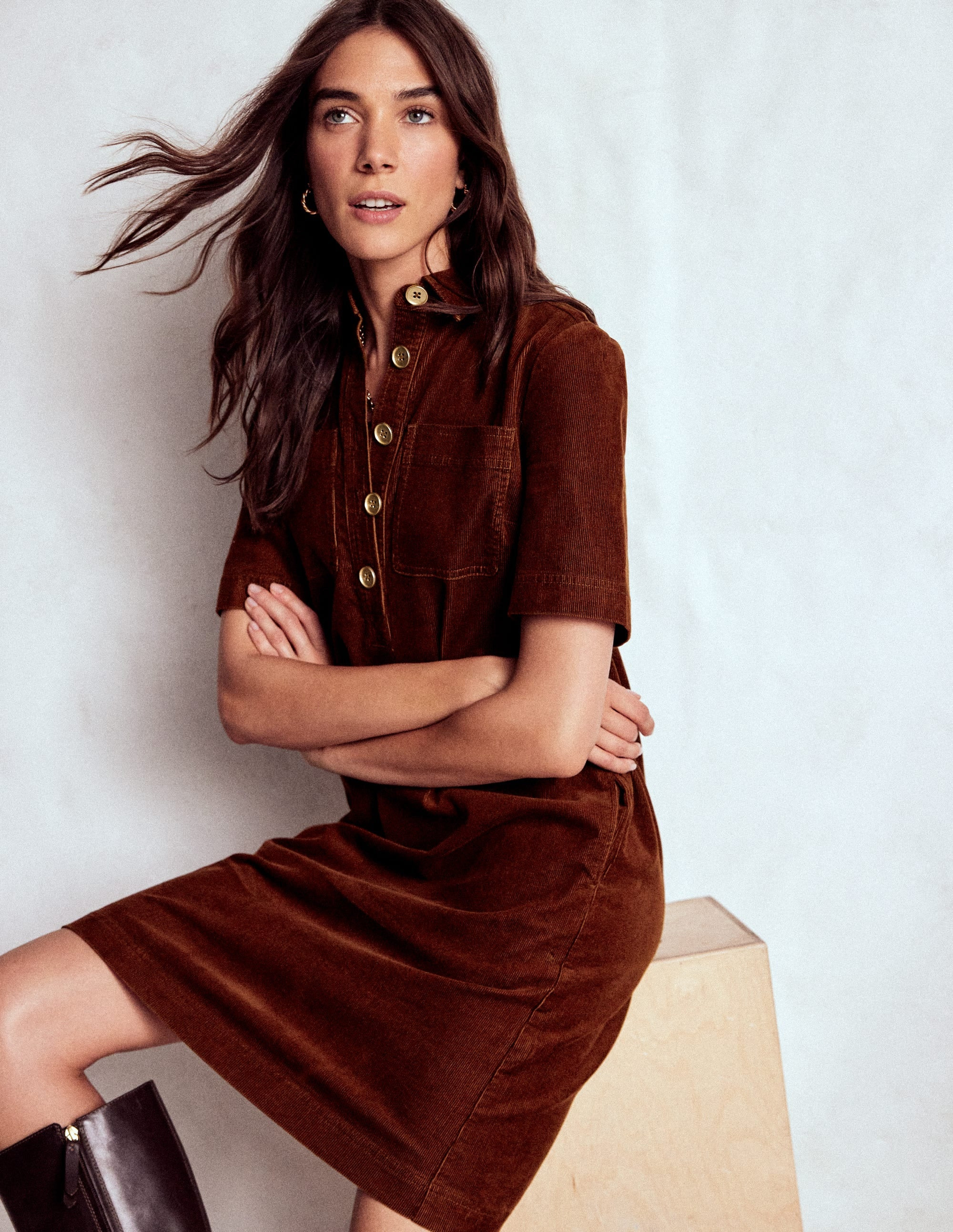 Zia Cord Pocket Shirt Dress-Copper Brown | Boden (US)
