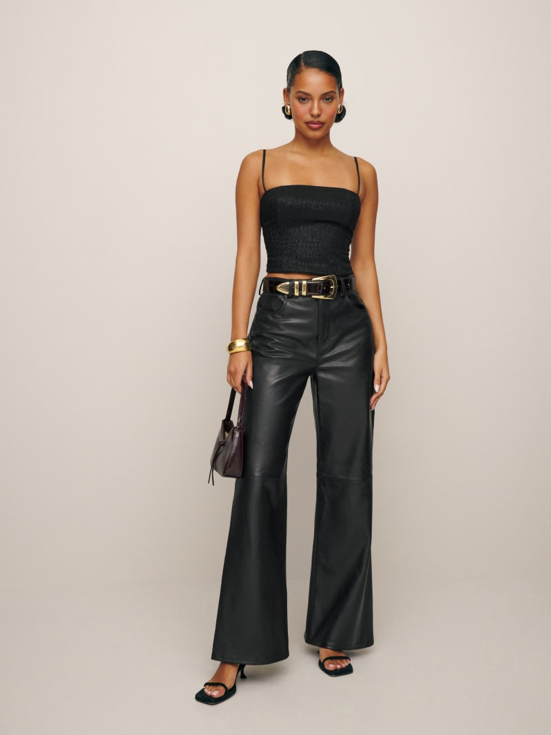 Petites Veda Kennedy Wide Leg Leather Pant | Reformation (Global)