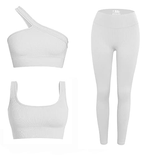 Workout Sets for Women, Cut Seamless Crop Tank Leggings Matching Sets 2 Pieces Outfits, Sexy Two Piece Workout Outfits 3 Pieces(White-M) | Amazon (US)