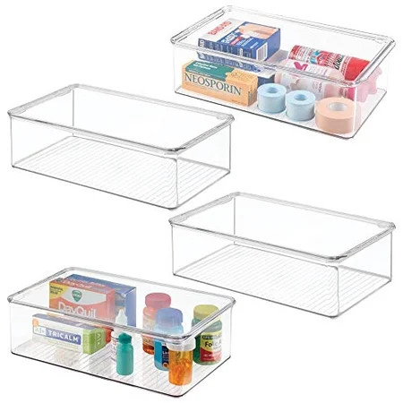 mDesign Stackable Plastic Storage Bin Box with Hinged Lid - Organizer for Vitamins, Supplements, Ser | Walmart (US)