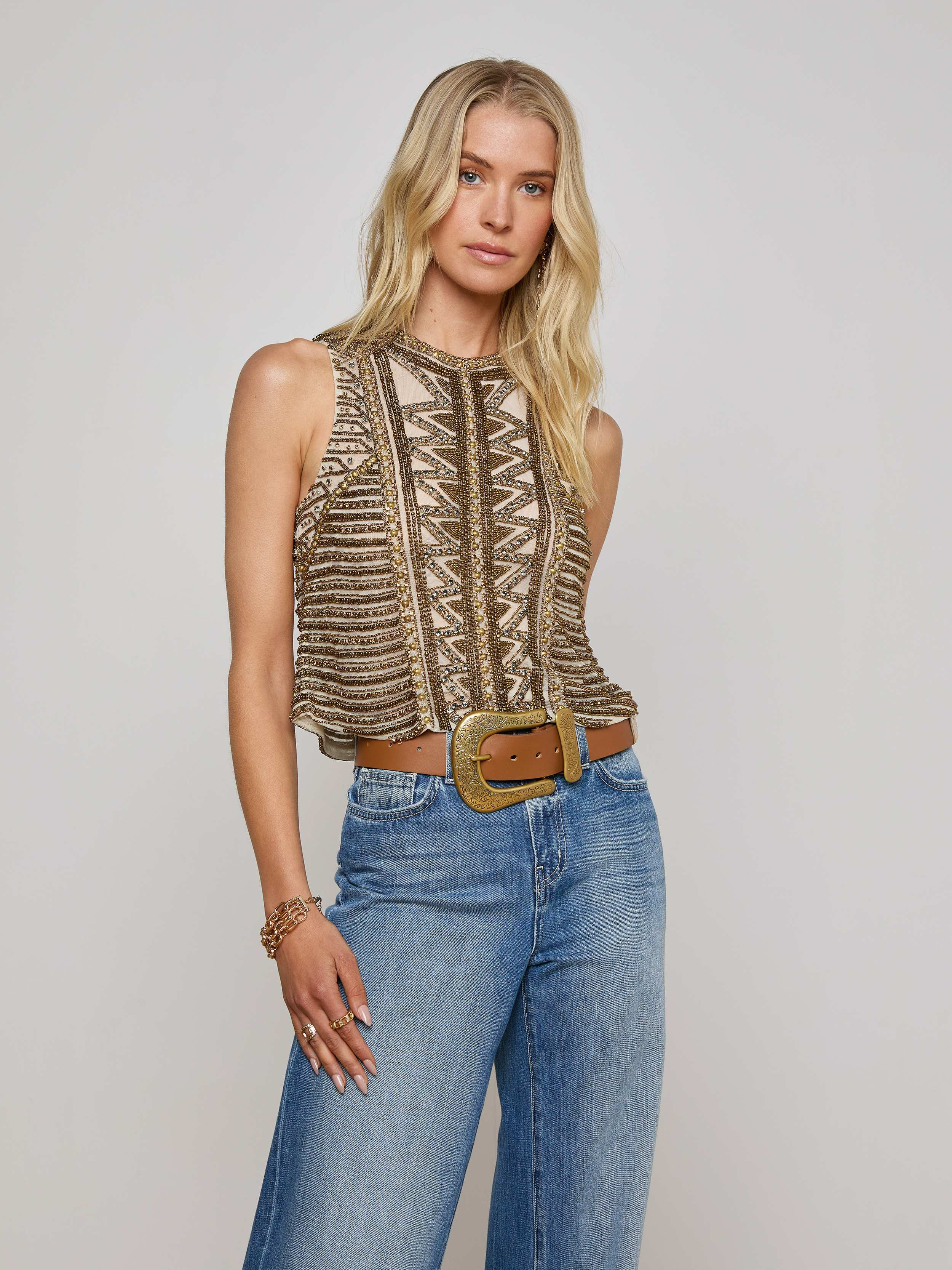 L'AGENCE - Kienna Embellished Tank in Parchment | L'Agence