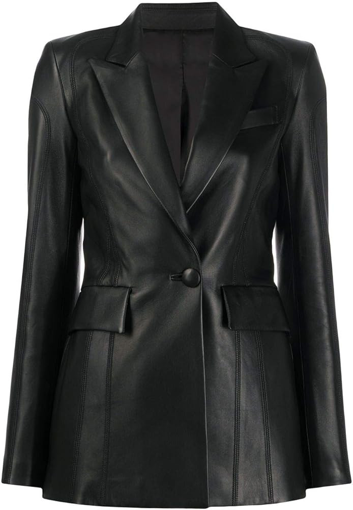 Takitop Stripcial Leather One Button Classic Real Leather Jacket for Women | Amazon (US)