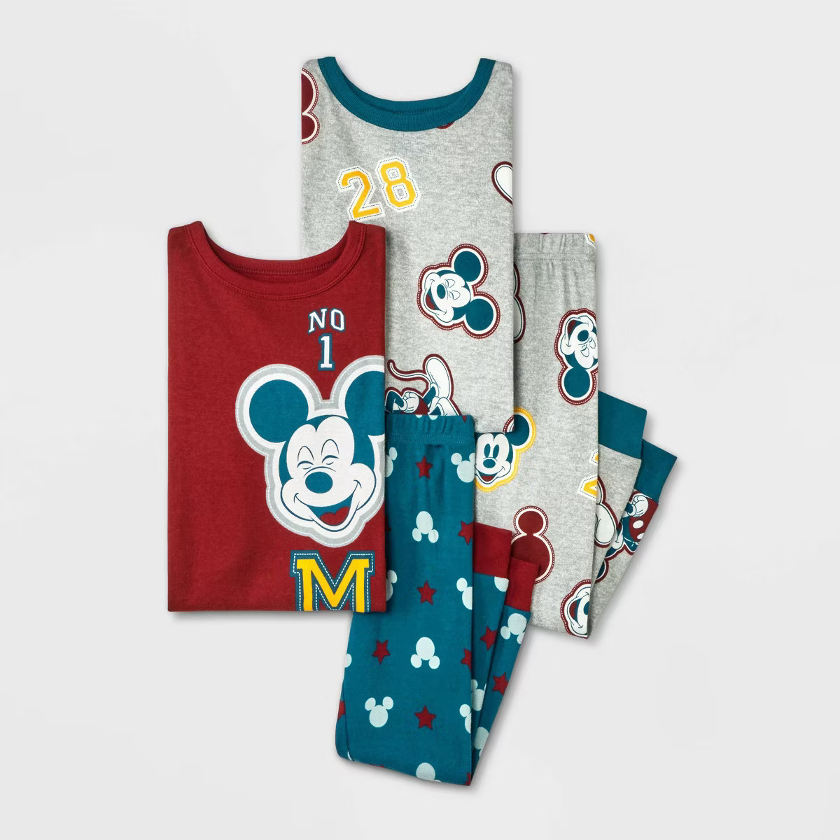 Toddler Boys' 4pc Mickey Mouse & Friends Cotton Long Sleeve Pajama Set - Gray/Maroon/Teal Blue | Target