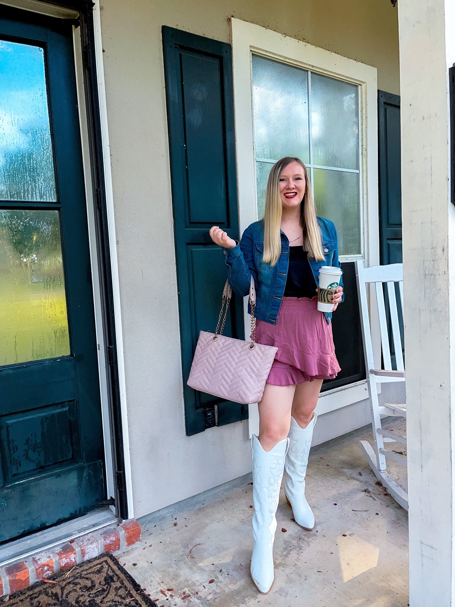 Transitional Fall Outfit
Cowgirl Boots
Ruffle Skort
Black Tank
Jean Jacket
White Boots
Tote

#LTKSeasonal #LTKstyletip #LTKunder50