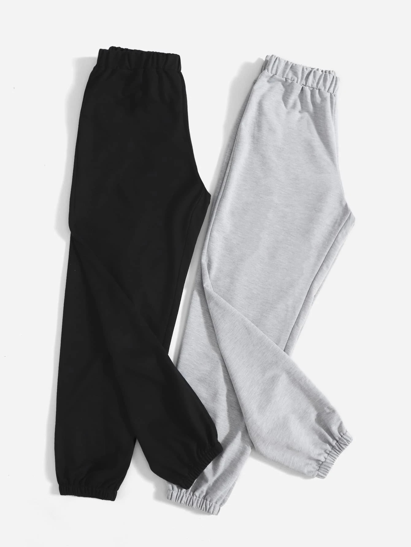 2pcs Solid Elastic Waist Sweatpants | ROMWE