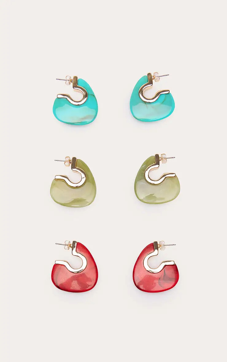 Multi Colour Resin Gold Backed Hoop Earrings | PrettyLittleThing UK
