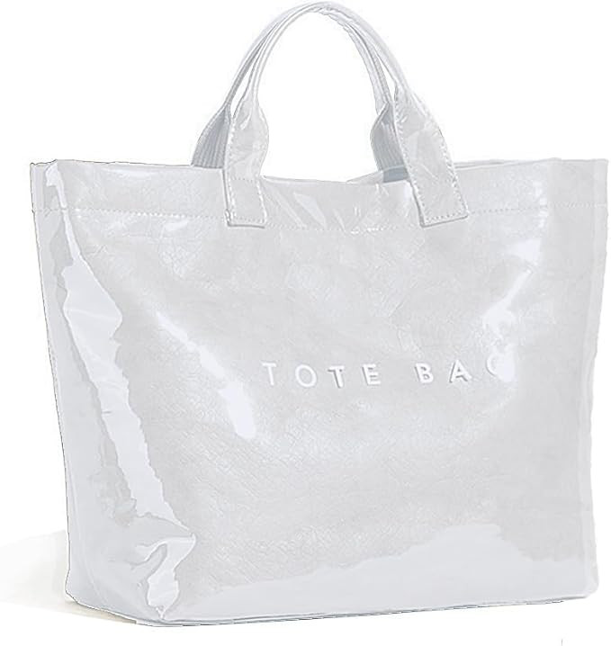 Women's Large PVC Tote Bag Letters Print Handbags Paper Shoulder Bag Clear Shopping Hobo Bag | Amazon (US)