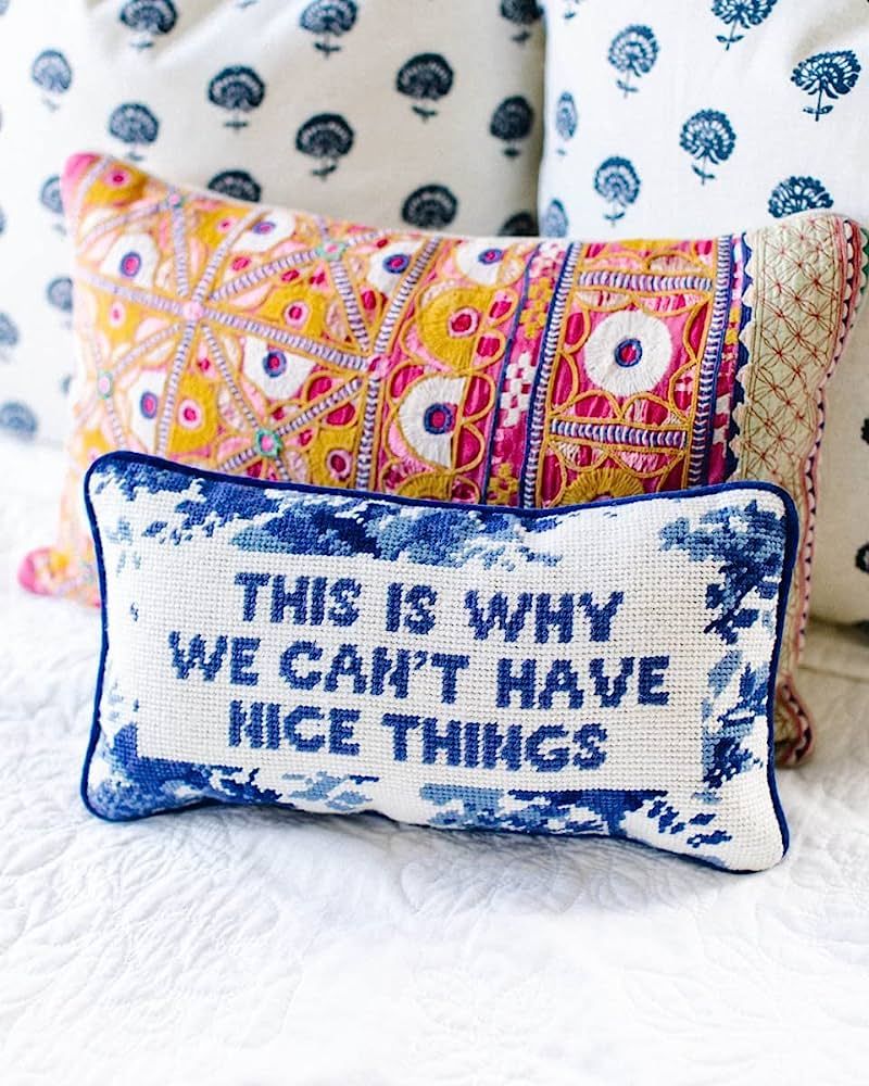 FURBISH Handmade Needlepoint Decorative Throw Pillow - Nice Things - 8" x 14" -Custom Designer Ha... | Amazon (US)