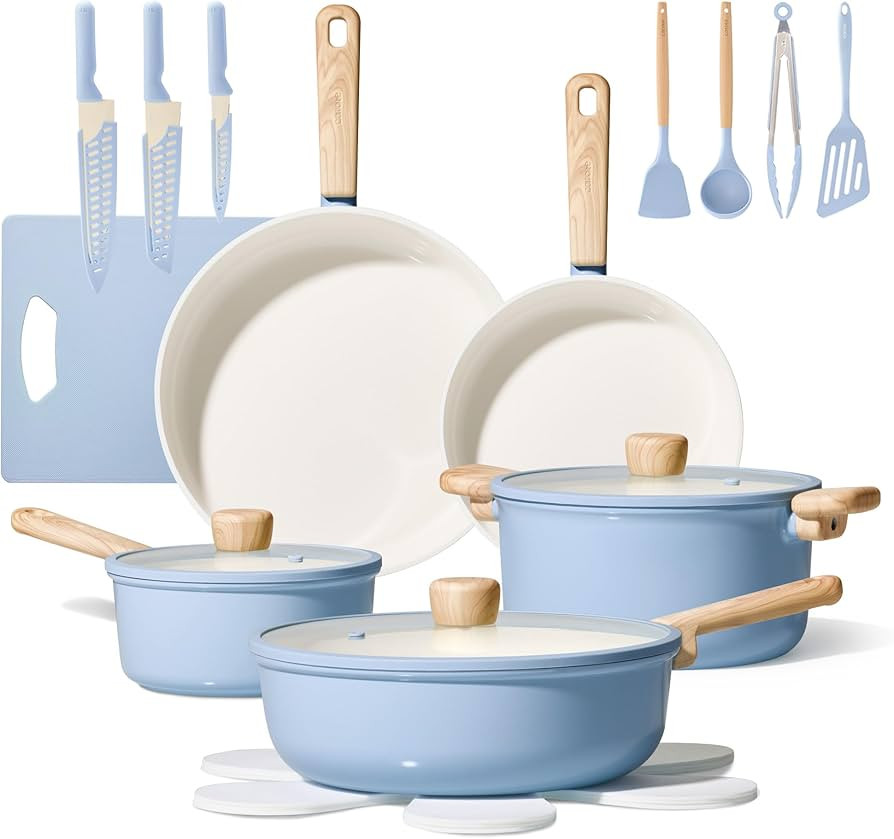 CAROTE 24pcs Ceramic Cookware Set, Pots and Pans Non Stick Kitchen Cookware Sets, Pots and Pans S... | Amazon (US)