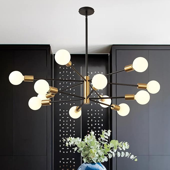 RUIYEY Modern Chandelier Ceiling Light Fixture - 33.4" 12-Light Gold and Black Sputnik Chandelier... | Amazon (US)