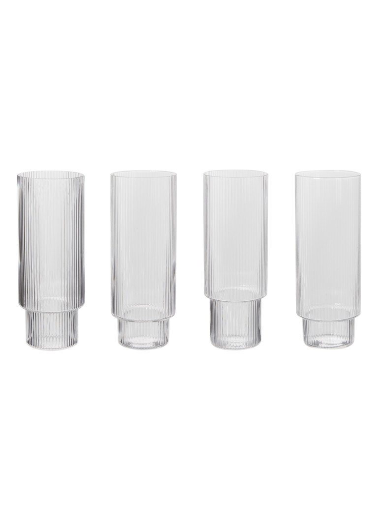 ferm LIVING Ripple longdrinkglas set van 4 • Transparant • de Bijenkorf | De Bijenkorf (NL)