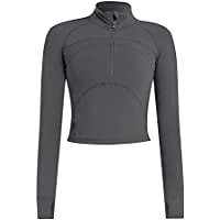 Women s Cropped Workout Jacket 1/2 Zip Pullover Running Athletic Outwear Slim Fit Long Sleeve Yoga T | Walmart (US)