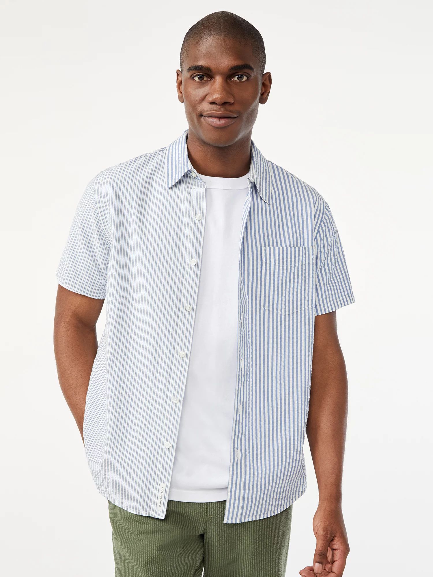 Free Assembly Men's Seersucker Stripe Shirt with Short Sleeves | Walmart (US)