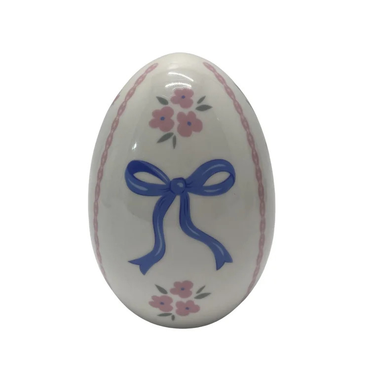 Ceramic Ribbon Bow Easter Egg Decoration, Blue and White, 4.5", by My Texas House | Walmart (US)