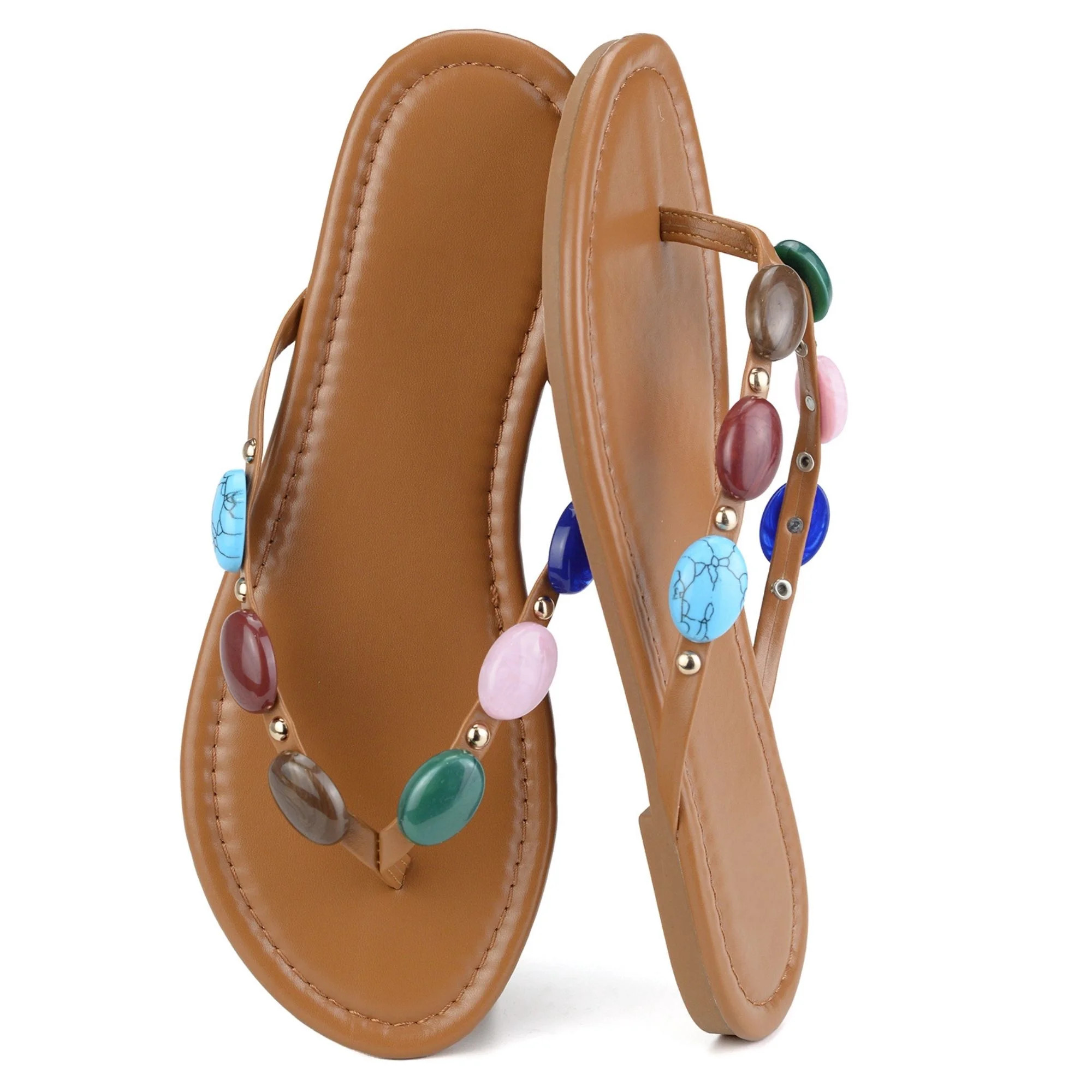 BERANMEY Women’s Beaded Flip Flops for Women Boho Dressy Summer Slide Sandals Flip Flops Comfor... | Walmart (US)