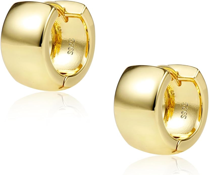 Gold Chunky Hoop Earrings for Women 14k Gold Plated Sterling Silver Thick Huggie Hoops Earrings J... | Amazon (US)