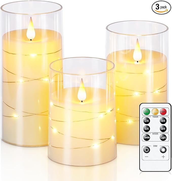 Homemory Flickering Flameless Candles with String Lights, Battery Operated Candles, Embedded Stri... | Amazon (US)