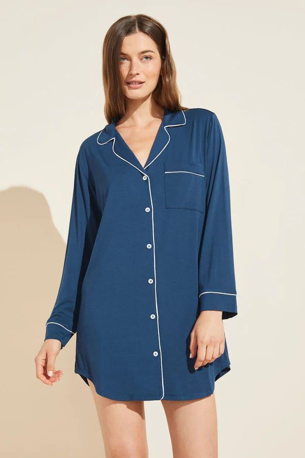 Gisele TENCEL™ Modal Sleepshirt - Indigo Blue/Ivory | Eberjey