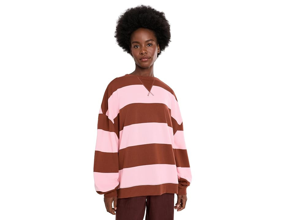 Free People We The Free Classic Striped Oversized Crew Neck Women's Sweatshirt Strawberry Wine Comb: XL (Women's 16), Cotton/Polyester | Zappos.com