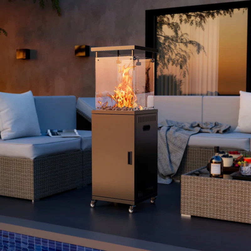 50000 BTU Black Standing Propane Patio Heater with Wheels | Wayfair North America