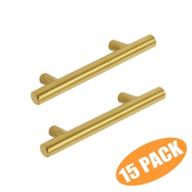 Probrico Kitchen Cabinet Handles Brushed Brass 3 Inch Gold Drawer Pulls Modern Round T Bar Hardwa... | Walmart (US)