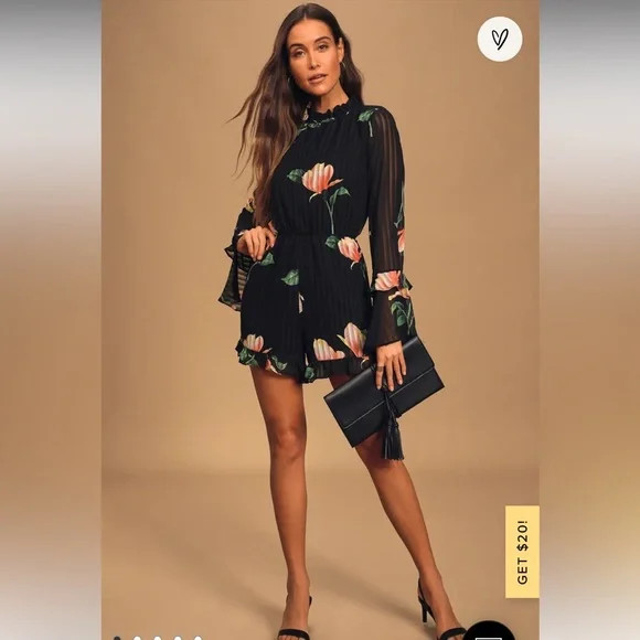 Talking Sweet Black Floral Print Long Sleeve Cutout Romper NWT | Poshmark