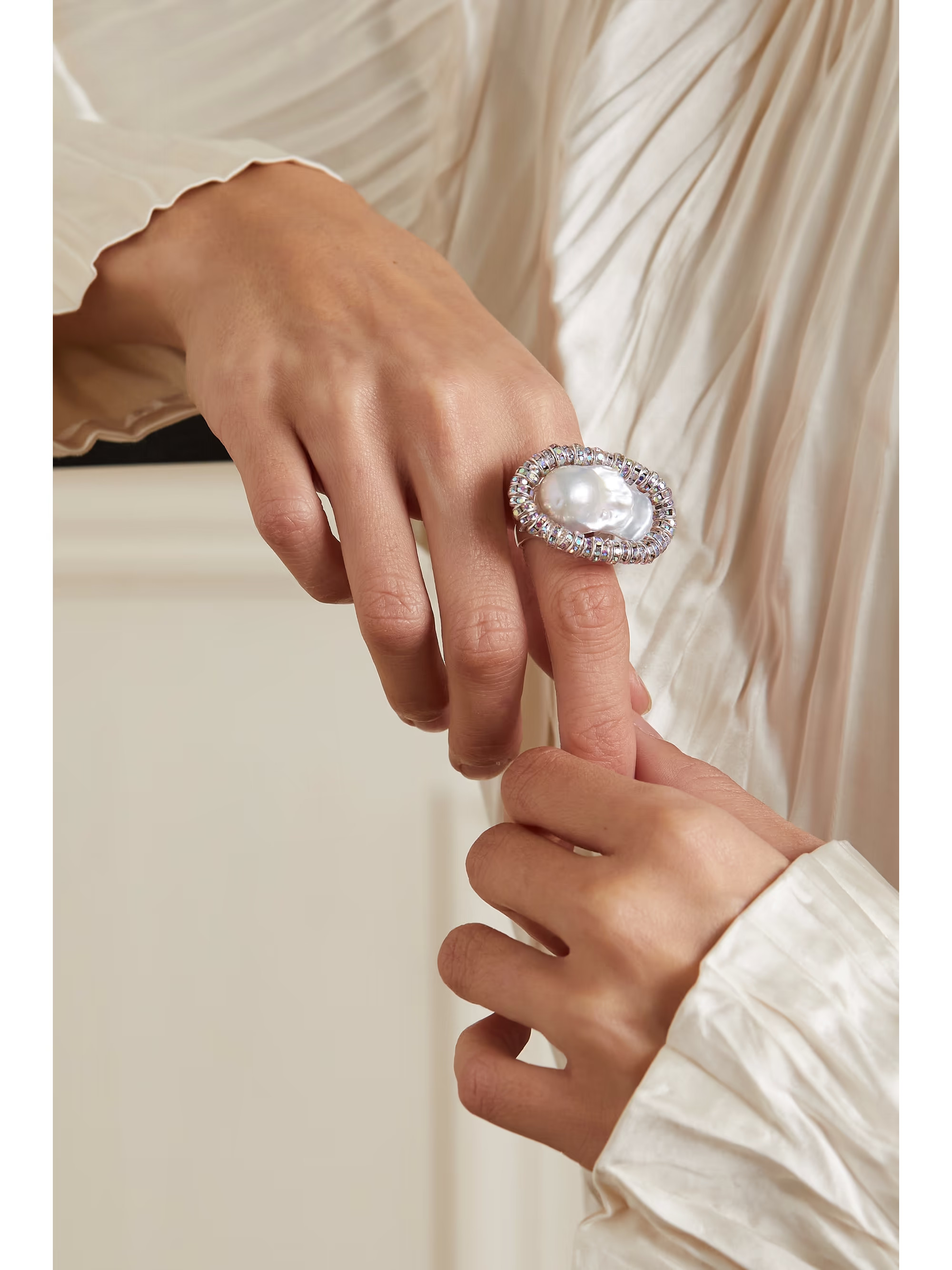 Silver pearl and crystal ring | NET-A-PORTER (US)