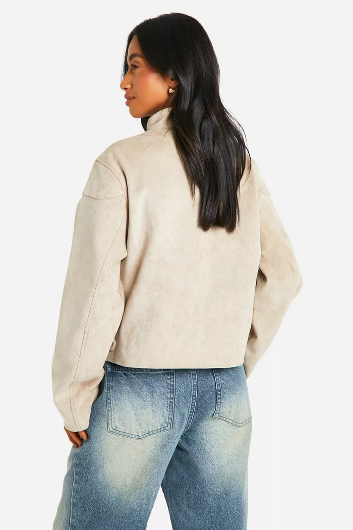 Petite Embossed Faux Suede Moto Jacket | Boohoo.com (UK & IE)