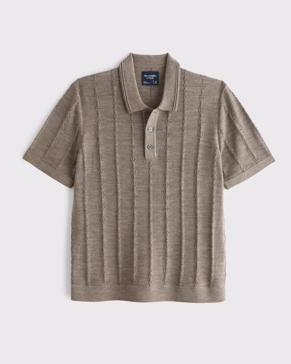 Merino Wool-Blend Stitch 3-Button Sweater Polo | Abercrombie & Fitch (US)