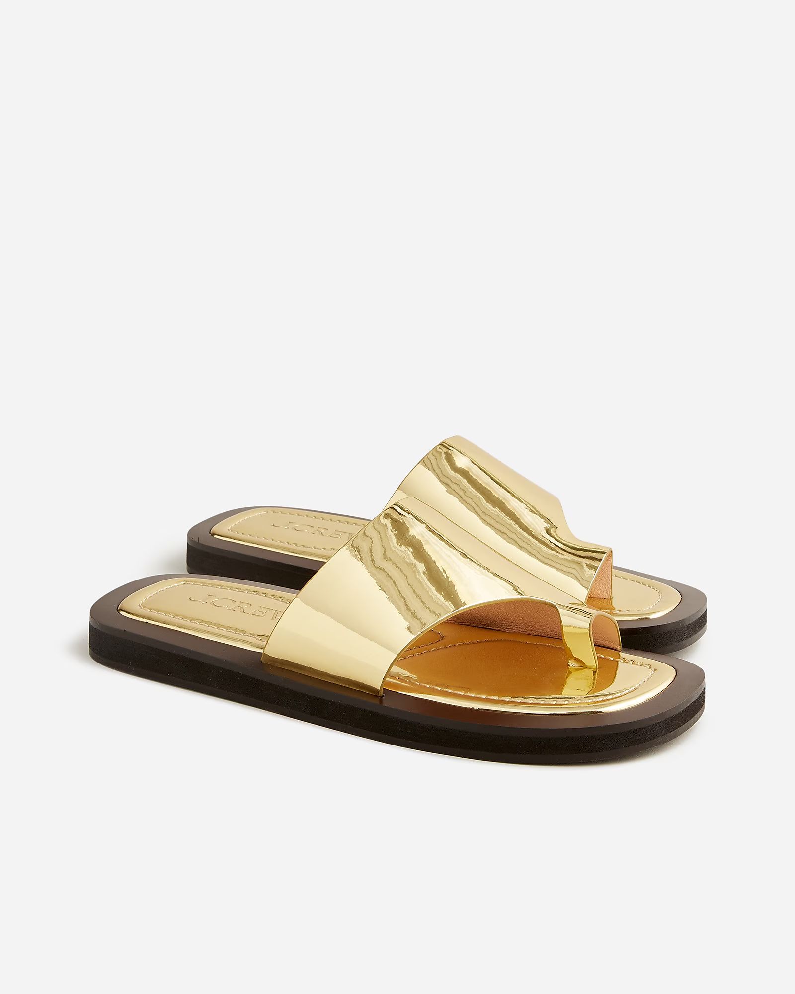 Toe-ring slide sandals in metallic leather | J. Crew US