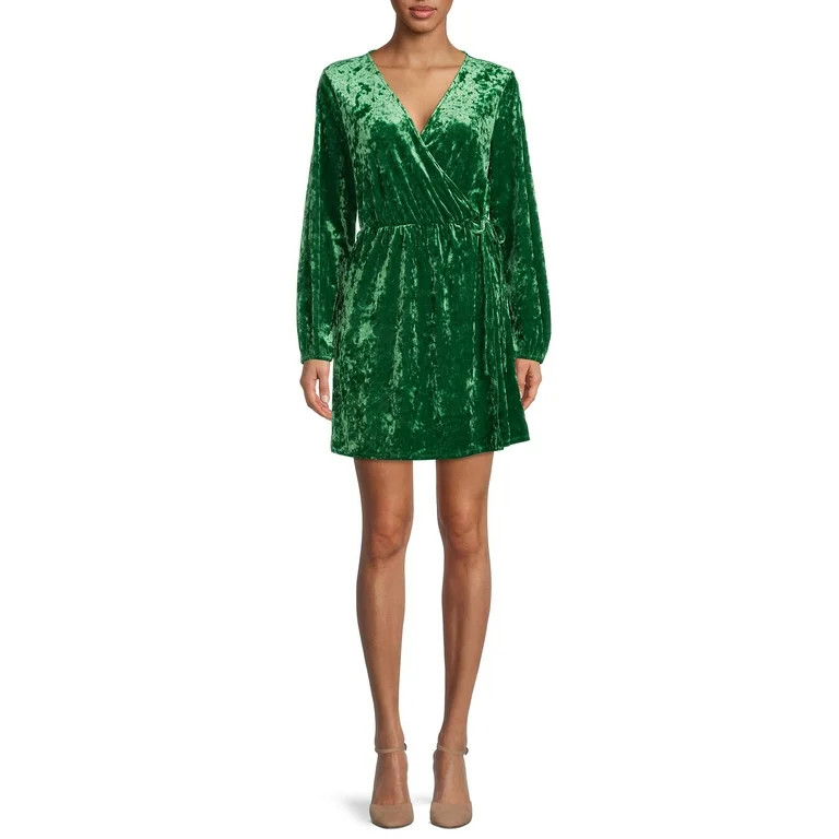 The Get Women's Velvet Wrap Mini Dress - Walmart.com | Walmart (US)