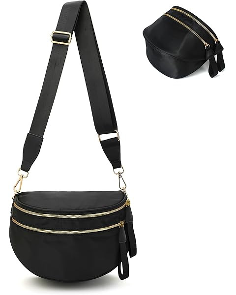 Checkered Crossbody Bags for Women Nylon Bum Bag Spacious Trendy Fanny Pack Large Sling Bags with... | Amazon (US)